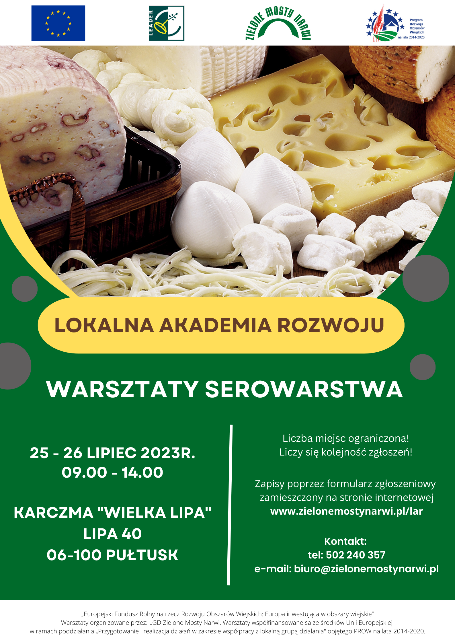 LGD Zielone Mosty Narwi: Rekrutacja na warsztat serowarski 25-26 lipiec 2023 r.